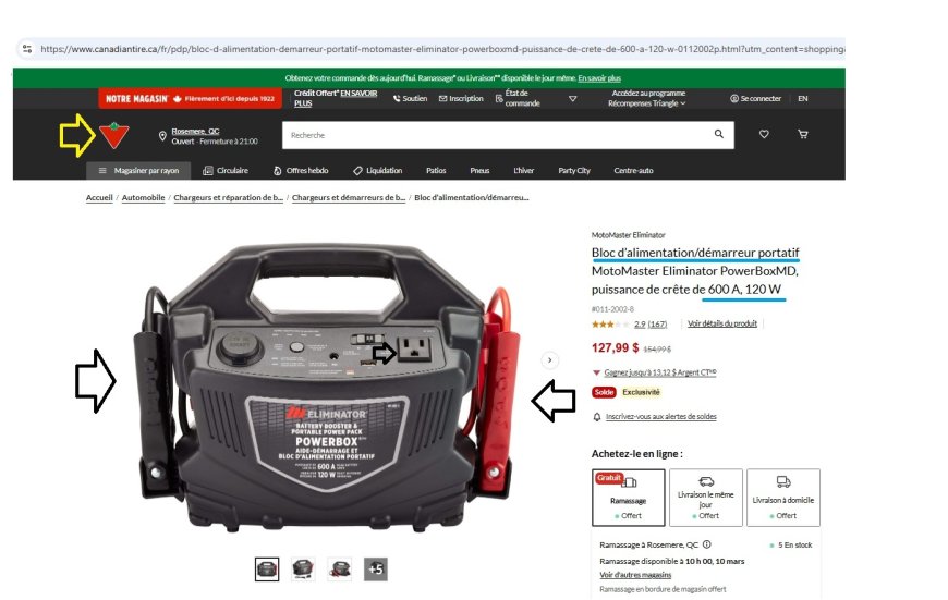 Bloc d’alimentation/démarreur portatif aussi valable pour la maison 110 Volts